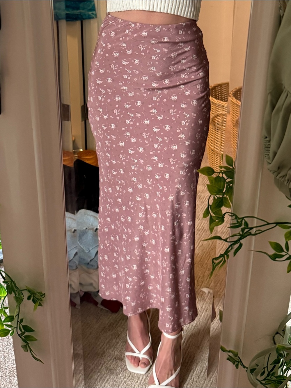 Floral Midi Skirt in Mauve Pink